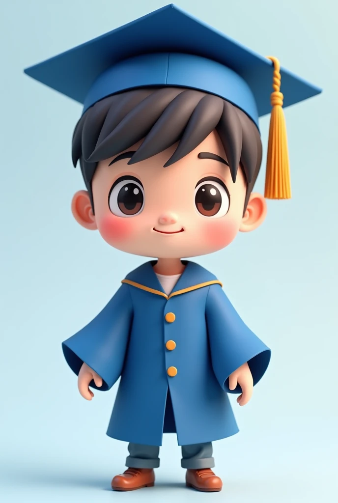 There is a paper doll of a boy wearing a blue graduation cap and gown., front photo, Advanced Digital Chibi Art, Postgraduate, ruan cute vtuber, Beeple and Jeremiah Ketner, papercraft, chibi, style like nendoroid, cute detailed digital art, cute character, sakimichan frank franzzeta