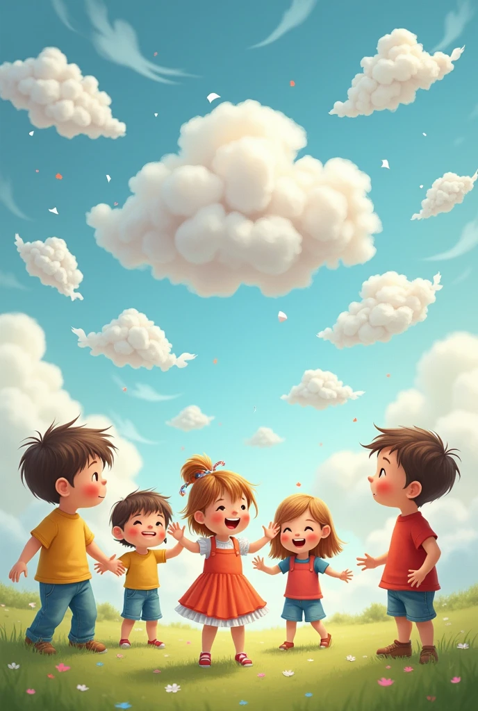 Children making clouds by crumpling paper 