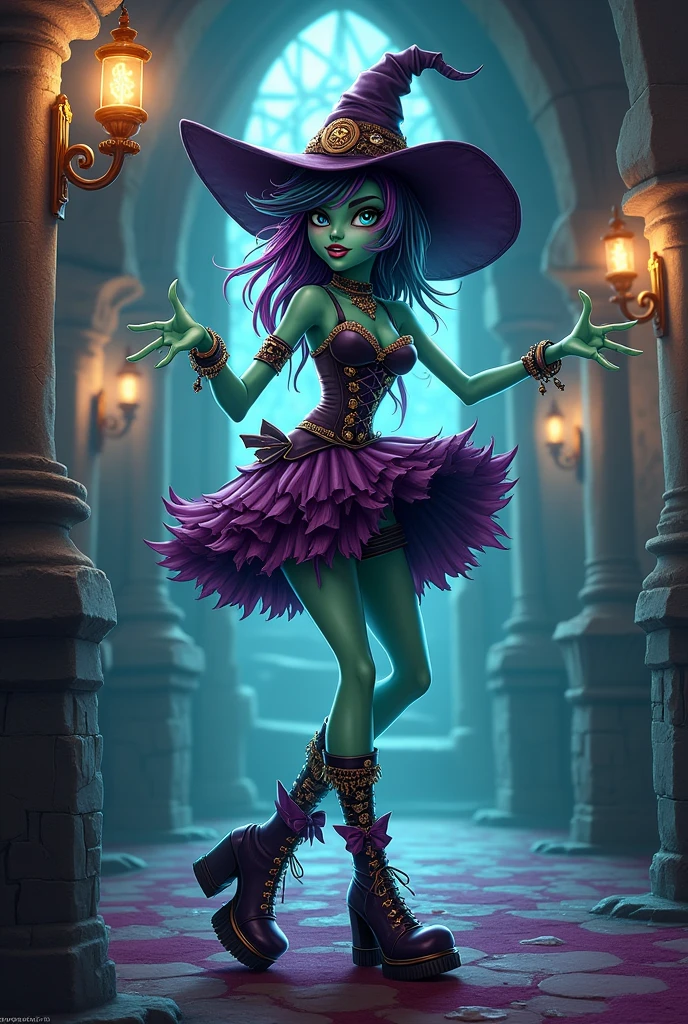 Make a witch girl monster high style 
