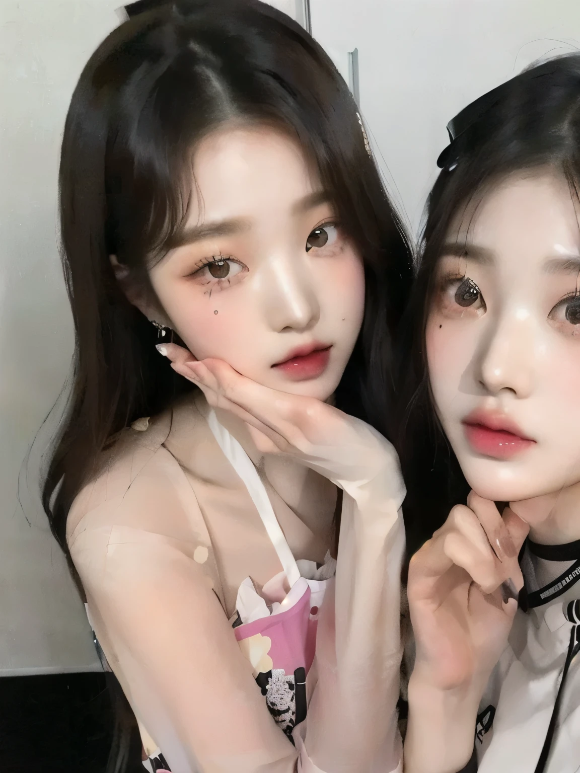 two asian women with makeup and piercings posing for a picture, ulzzang, popular south korean makeup, nixeu and sakimichan, jinyoung shin, popular korean makeup, jaeyeon nam, sakimichan, with ivy, with cute - fine - face, jossi of blackpink, cutecore, taejune kim, official, profile pic, wonyoung.