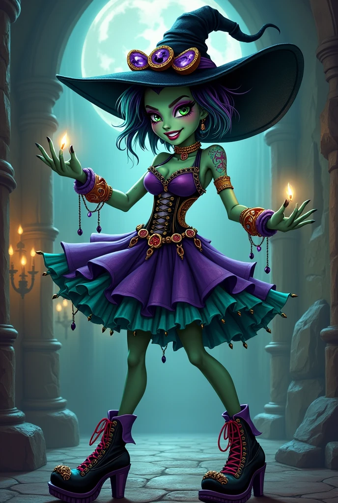 Make a witch girl monster high style 
