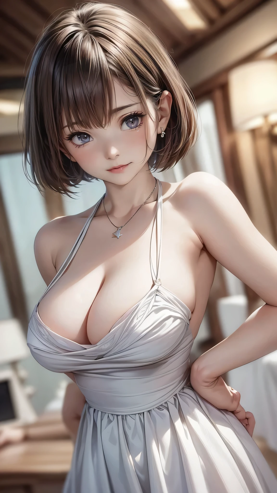 masterpiece、最high quality、High resolution、High-quality images、8k, 1 female、Skin Radiance、Skin Texture、Expression of fine eyes, Realism, detailed manga style, Manga art style, Perfect Line Drawing, Beautiful line art, digital manga art girl, clear, charm, Front view, (Perfectly Detailed face), (Beautiful Hands) 、(Five Fingers:1.3)、Photorealistic images, Written boundary depth,
One Girl, bangs, Blue eyes, Brown Hair, Mouth closed, From the side, Hair between the eyes、White and pink dress、Long sleeve, View Audience, Long Hair, night, star , Upper Body, Bright and colorful, Strong color contrast, ((Shooting with a digital SLR)), photograph, Becoming a pro, Realistic, Are standing, Hot Face, blush, (Shiny skin), Browsing Caution, ((Life:1.3)), cute, cute, Japanese, high school girl, height: 158cmld, 最high quality, shape, Very detailed, In detail, High resolution, 8k wallpaper, Perfect dynamic composition, Beautiful details, Big Breasts, Random sexy poses, whole body, Like a real human being, smile, NUDE, gravure, 1 female, Black Hair, Long Ha old, (Big Breasts:1.3), 最high quality, 8k, high quality, High resolution, (Thick lips), ((Looking at the audience)), double eyelid, Beautiful woman, whole body, Dutch Angle, ((Cute Necklace:1.3)), ((Blur the background:1.3)), , ((Short Bob:1.5)), Brown Hair,masterpiece、Life, Are standing, Cowboy Shot, Dutch Angle, ((naked)), Cute Necklace, 最high quality、High resolution、High-quality images、8k, 1 female、Skin Radiance、Texture of skin and clothing、Expression of fine eyes、Girl with long shiny hair, Manga inspired by Lee Jong-suk, Trending on deviantart, Realism, detailed manga style, Manga art style, Perfect Line Drawing, Beautiful line art, digital manga art girl, K-POPアイドル, dress, Beautiful brown eyes, Fuller lips, Gorgeous face with attention to detail, (cutesmile), Charming, Innocent, Side view, (Perfectly Detailed face), (Detailed and carefully hand-drawn) Photorealistic images, Written boundary depth,(alone:1.4),(One girl:1.4),(bl