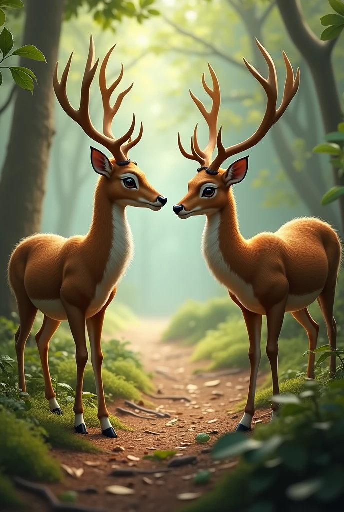 a deer crossing paths with another realistic deer