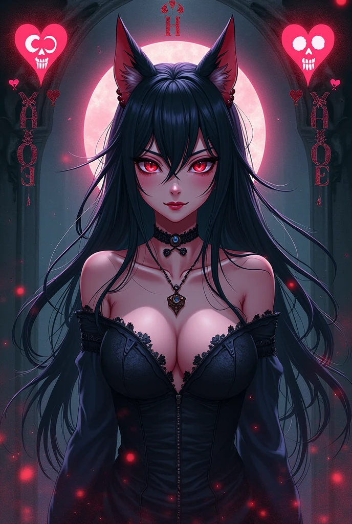 Furry anime girl hearts skulls letters dark