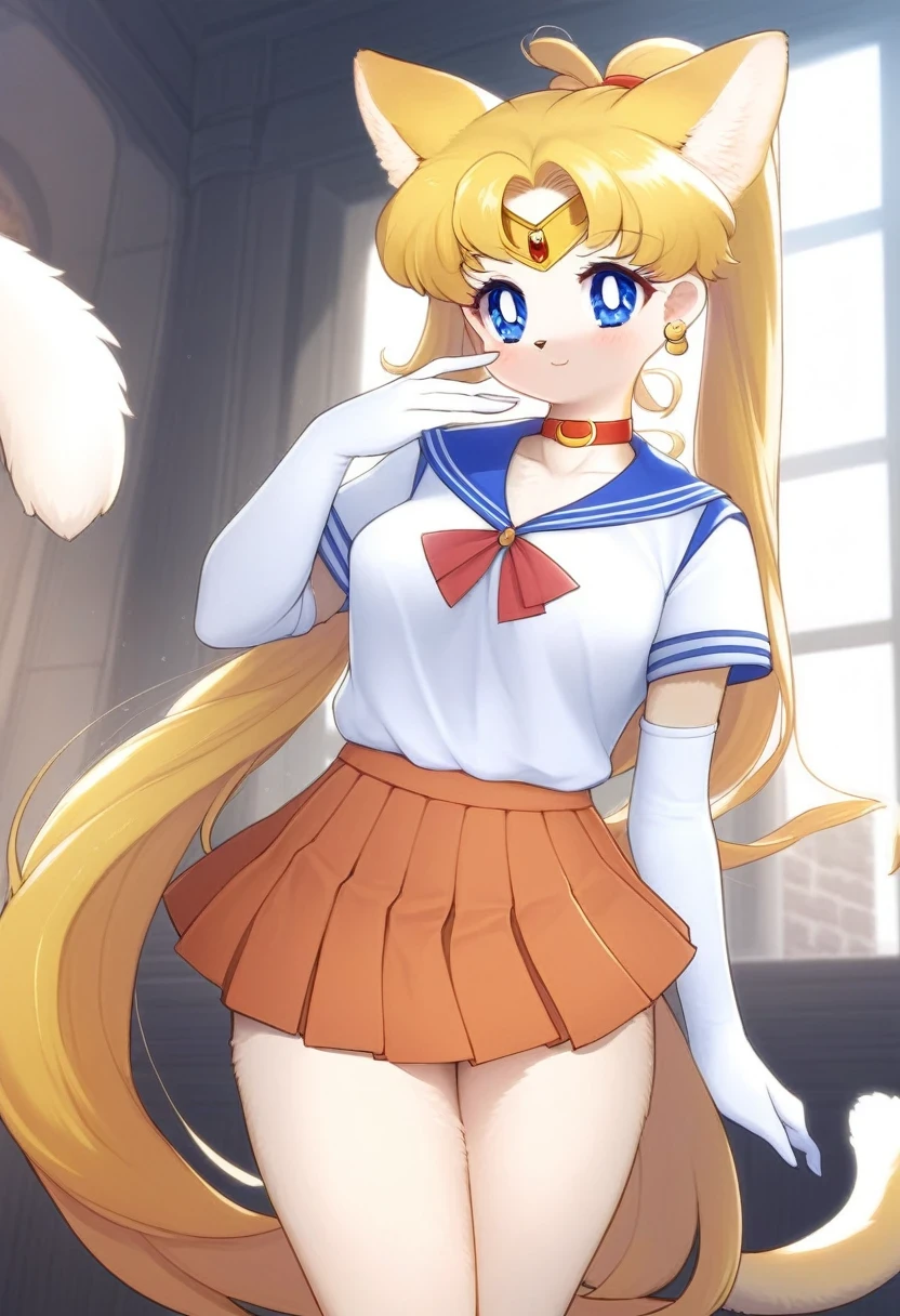 masterpiece, best quality, high resolution, venus1, 1 girl, solo, senshi sailor uniform, sailor venus, aino minako, blonde hair, magical girl, blue eyes, orange ultra mini skirt, elbow length gloves, tiara, pleated skirt , hair bow, orange sailor necklace, ultra mini skirt, choker, red bow, orange choker, white gloves, very long hair, jewelry, earrings, climbing the stairs up, close-up, smile, cowboy shot, sailor senshi uniform, sailor collar, pleated skirt, elbow gloves, in back pose, show her booty, backwards, no thong on  big booty, full body, aausagi,  close-up booty, climbing the stairs in backwards, slim girl, skinny girl , big booty.