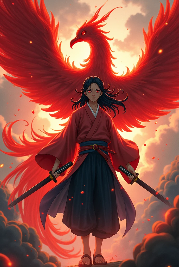 Tenshi é um personagem de rpg de One Piece.
Tenshi is a young dark-skinned boy, bright red eyes and very long black hair, with white highlights that stand out.
Tenshi veste-se com um kimono simples, with black pants. He uses two katanas and has fire powers.. In addition to being able to transform into a red phoenix.