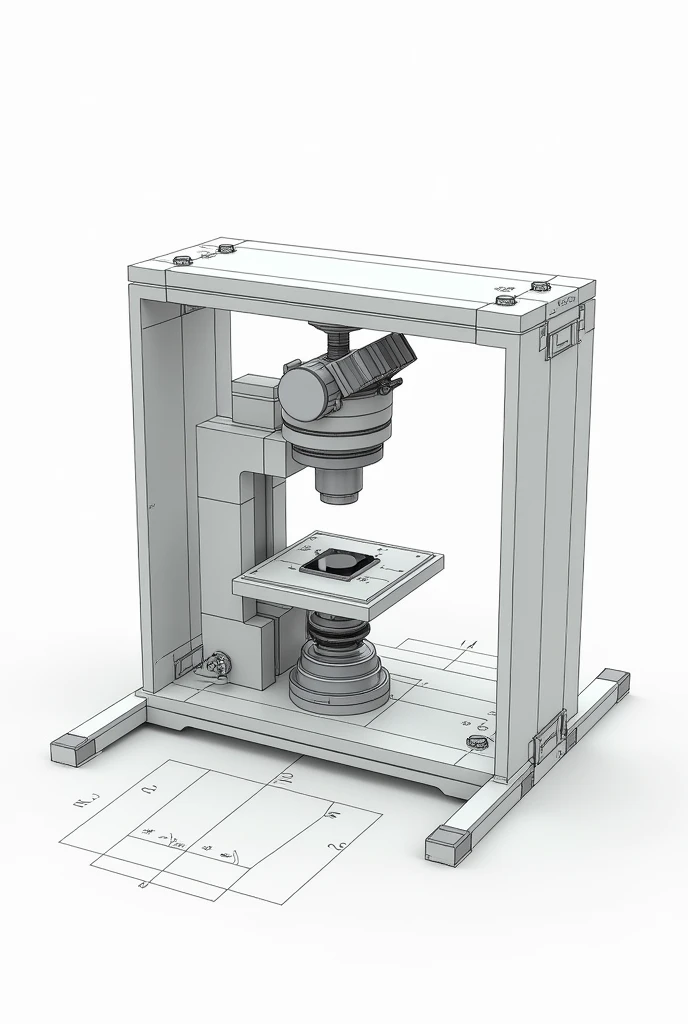 A diagram of a homemade microscope but the microscope is square, the whole lens is in the square and a sample elevator like on DVD
