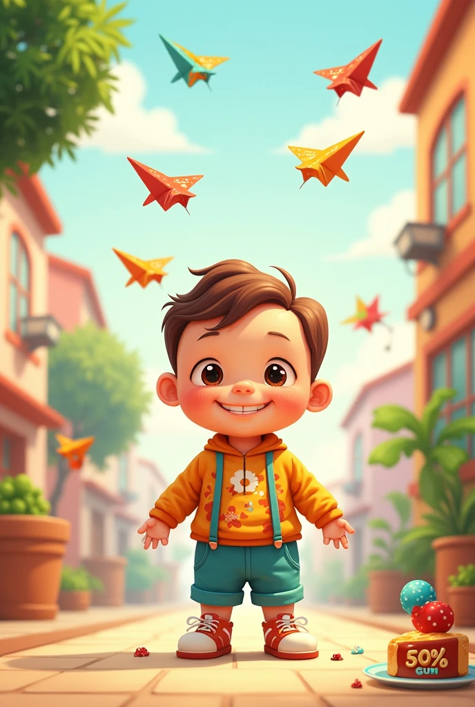 Create me a birthday image for a boy, Saying my first year of borr@give , The little flyers from the Sucre block are invited , At the end you put your paper with 50% gum , image of a child