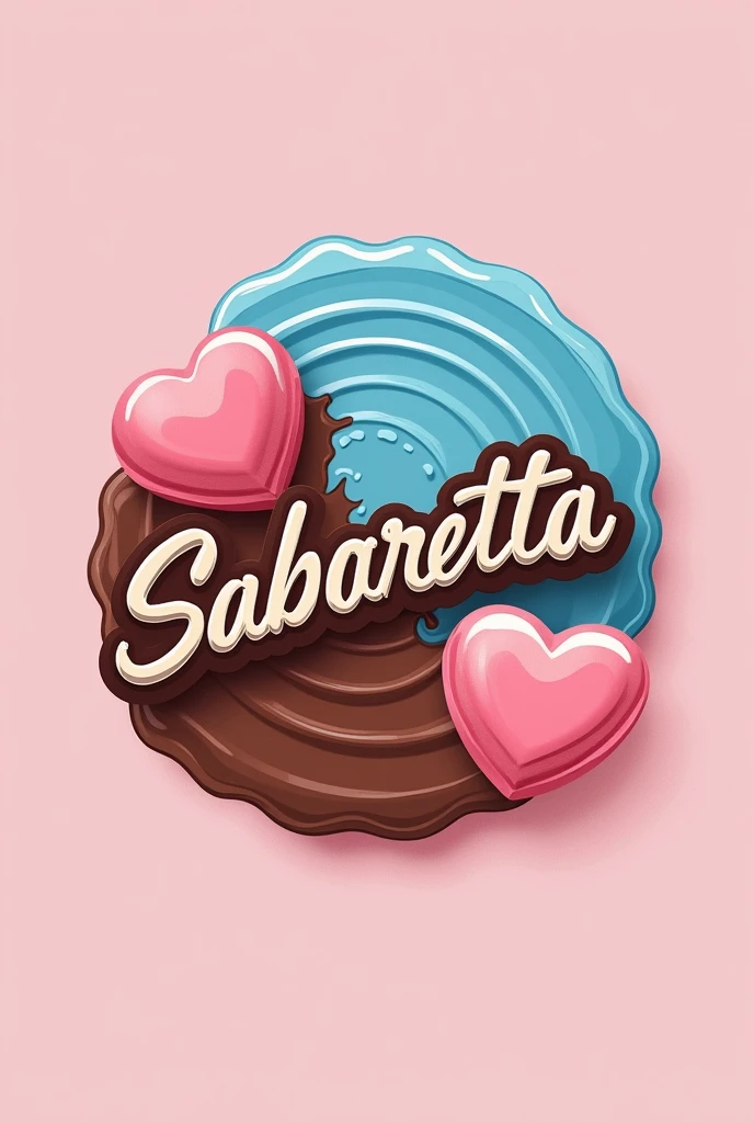A logo for sweets named Saboreatta, I want a brigadeiro shade behind the name in bubblegum pink and blue colors.
