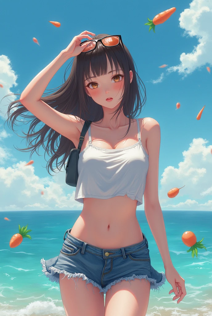Tomboy, random fashion, random location, random event, wet underwear, random cute or sexy pose, act cute, random horny mood, creampie, atmosphere in the picture and action like wind blowing Hair and clothes, full body, centered, very short skirt, pubic hair, underwear on the thighs, Chinese face,. Random wearing glasses, butt, squeezing butt or squeezing breasts, fingering nipples or fingering vagina, random accessories, random carrying a kindergarten backpack or school bag, semen overflowing from the vagina floating weightlessly as a long stream of semen swirling around beautifully, sister floating in the air, surreal, floating, rushing on the water, somersaulting, a carrot that looks like a penis producing semen spraying everywhere, it has wings and flies everywhere, a lot of adult toys floating around, panties floating around and having semen stains and wings flying around, penis with wings flying around, wearing a tight office lady outfit with a very short A-line skirt, fucking in the air, eggplant with winged dick flying around and spraying a lot of semen,,