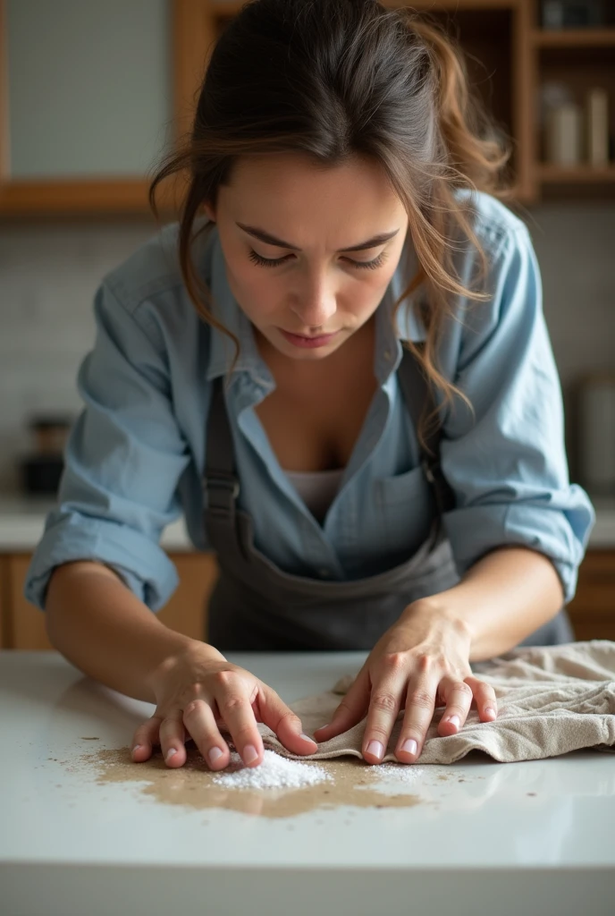 Cleaning a stain with a handkerchief with salt