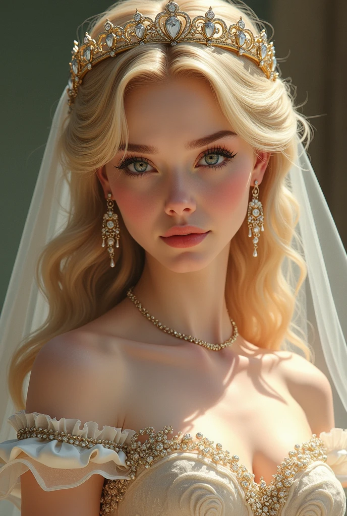 portrait Paris Hilton, wearing veil bride tiara costume, against the background of the Notre Dame Cathedral, character portrait, 4 3 9 0 s, curly hair, intricate, elegant, highly detailed, digital painting, artstation, concept art, smooth, sharp focus, illustration, art by wlop, charlie bowater and alexandra fomina, 36k, glittering, shining, correct anatomy