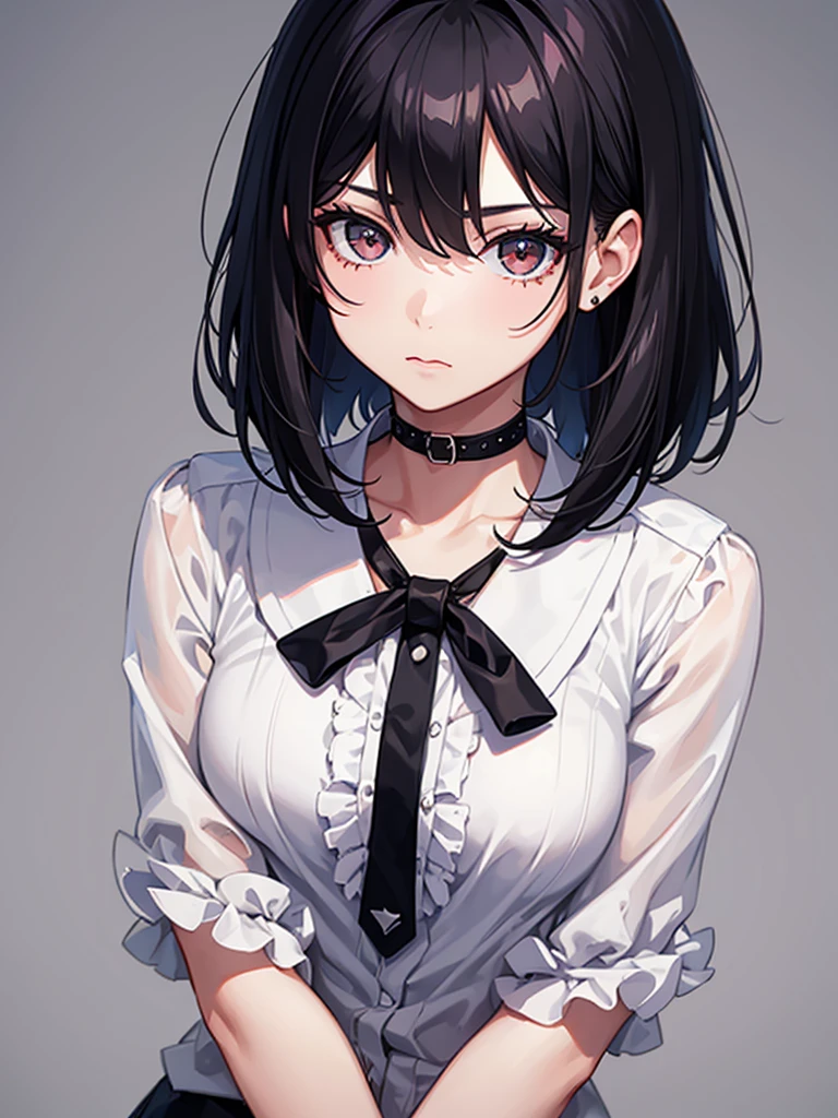 1girl, Portrait, 2, black hair, short coliv hair, emo makeup
