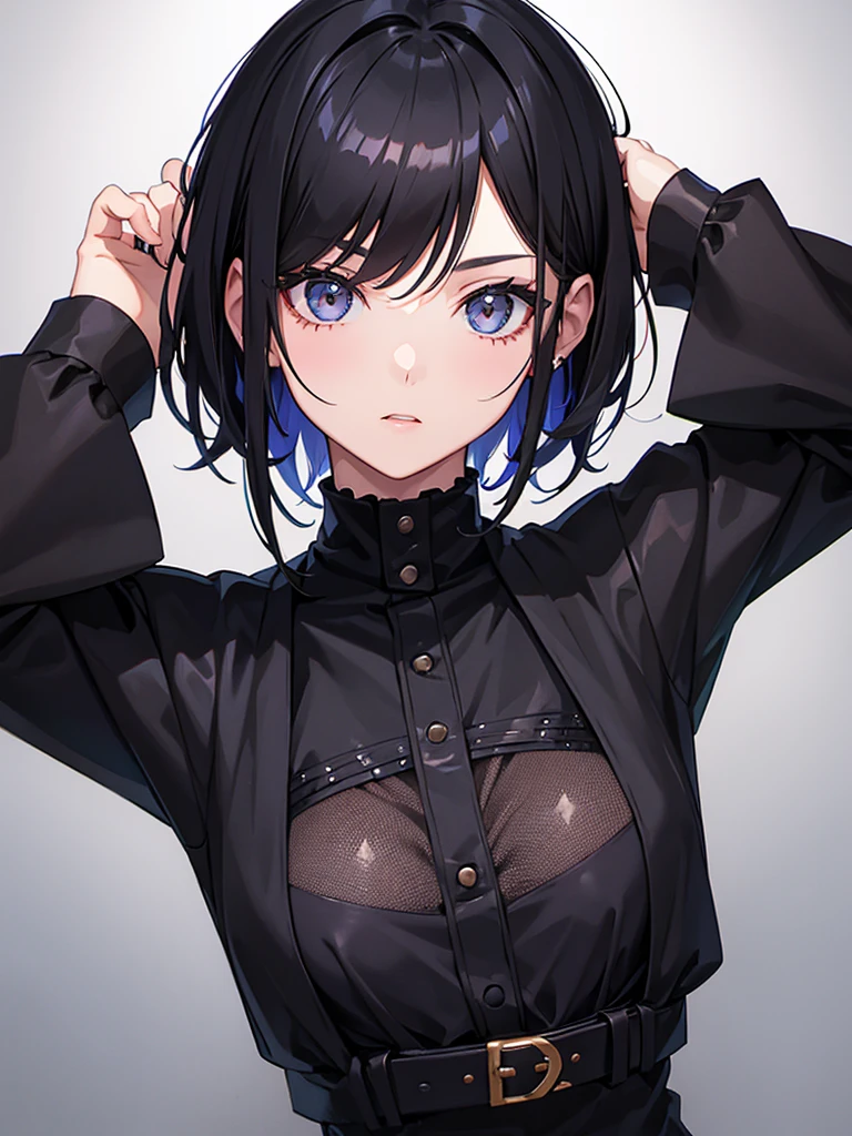 1girl, Portrait, 2, black hair, short coliv hair, emo makeup