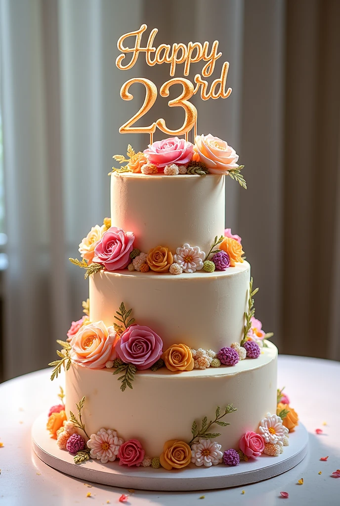 A real picture of a birthday cake that says Happy 23rd Arlis