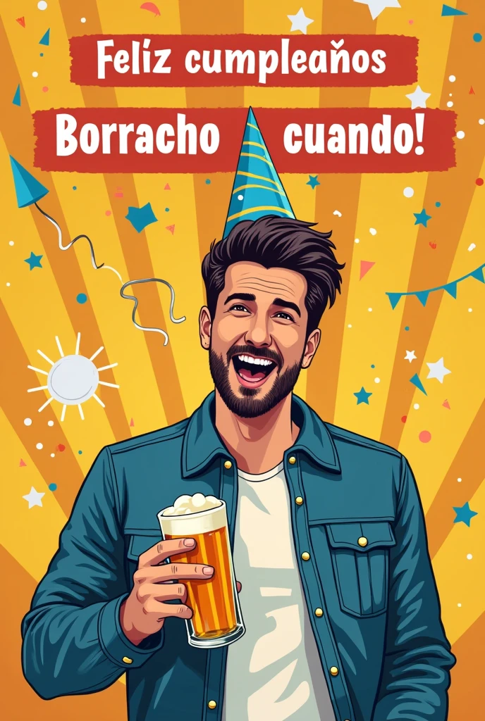 Create me a birthday card for a boy, in letters saying my first year of drunk when in Spanish well , Happy birthday drunk when