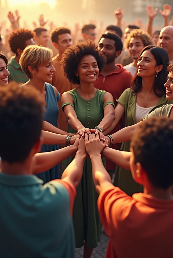 A group of people holding hands in reference to solidarity