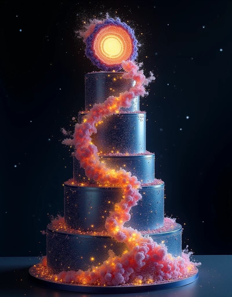 Imagina un pastel increíble inspirado en las galaxias y en planetario en el espacio 🚀 con un fondo increíble crea un pastel único pero increíble
