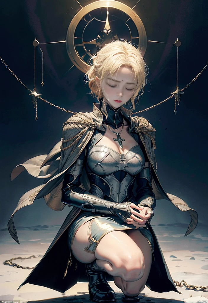 Cinema Lighting,Highly detailed skin、Beautiful quality with attention to detail,cyber punk,(replace、Dim color, Calm tone:1.3),Browsing Caution(1 Beautiful Woman、Beautiful facial features down to the last detail:1.3)(Beautiful woman in the style of Joan of Arc、Blonde medium hair、Cross Necklace、winter cloak:1.2).(squat、Close your eyes and cry:1.5)grassland(standing next to a snow-covered tombstone:1.5)After the war, it's snowing、There was a statue of the goddess,,Her panties are almost visible, but not visible.、Nipples visible through clothes、Embarrassed、Thin fabric clothing