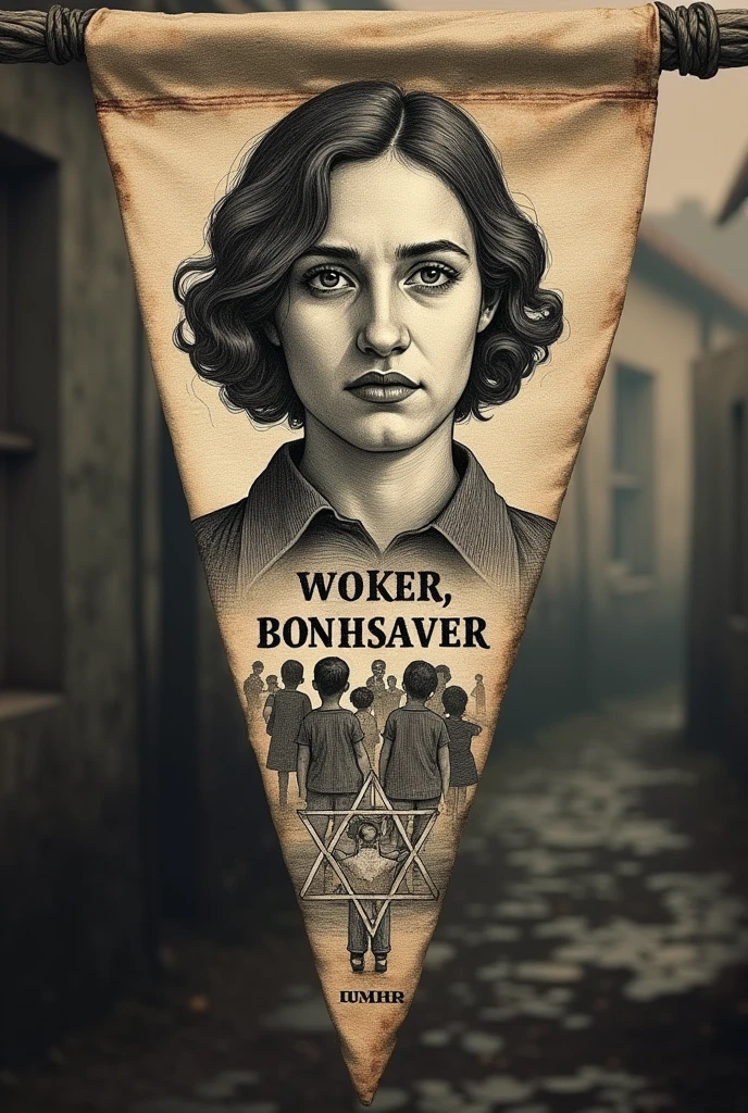 pennant with the name Irena Sendler with a drawing representing her