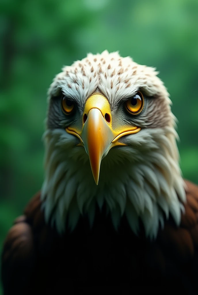 face of an eagle in focus with green background
