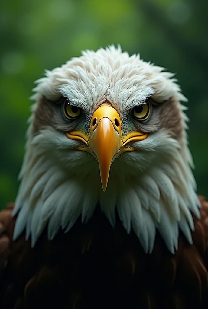face of an eagle in focus with green background