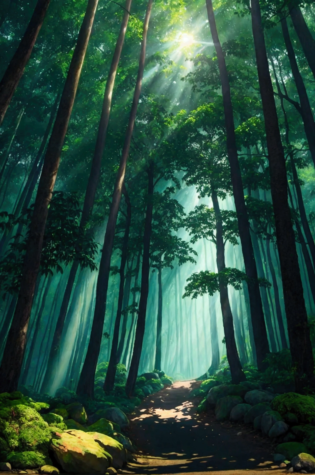 Magical tree, fantasy forest, tropical forest, shining tree, fantasy tree, masterpiece, dark and bright, shadows, night