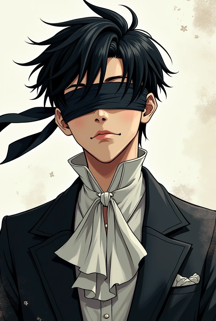 Handsome black haired boy with blindfold manga