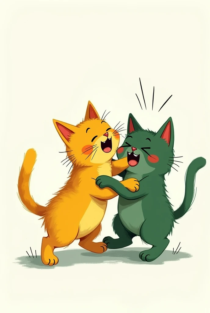 (Draw Style) (Scribble) Two cats playing together, one is yellow and the other is green