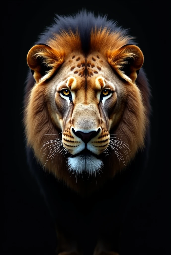 face of a lion focused on black background