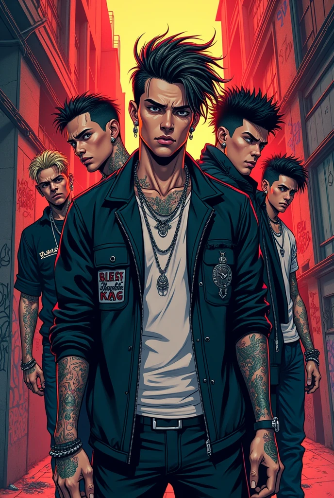 American street gang leader， A group of gang members stood behind，angry look，Mixed Chinese and American races，The background is blurred out，focal，电影灯光，(((tmasterpiece))), ((best qualtiy)), ((Complex and detailed)), ((ultra-realistic realism)), Ridiculous resolution, A MILF, Mature woman, ssee-through, highly  detailed, illustratio, 1girll, (mediuml breasts), Thin waist and thick hips，long leges，beatiful detailed eyes, short detailed hair, brunette color hair, a purple eye, (Gangster suit:1.2),jewelry，耳Nipple Ring，Bracelet，gyuru，choker necklace，seminude，stocklings，Lace，Tattooed with，tight-fitting，tattooed arms，Full of tattoos，American gangsters，Sexy and feminine，18th Street Gang，hip hop style，Almighty Latin king，（No underwear），pantiess, detailed back ground, perfect  eyes, Seductive eye, （nice hand），Detail hands，looking at viewert，From the front，Wear light，Behind him stood a large group of subordinates，