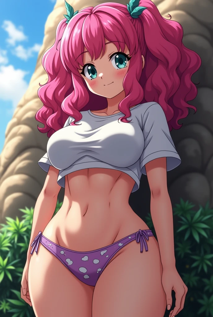 ((Masterpiece:1.5, best quality)), ((Mina Ashido from My Hero Academia)), beautiful face, (voluptuous), large_breast, ample hips, flaunting her incredibly detailed accentuated big booty, wearing cropped t-shirt and daisy dukes, thick_thighs, breathtaking detail, RAW photo color, cinematic lighting, 8k uhd, dslr,