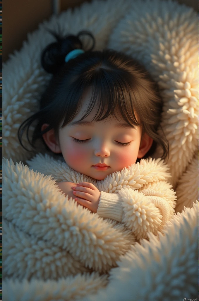 A girl sleeping with a fluffy blanket 