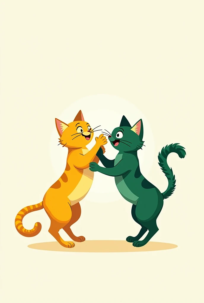 (Rabisc Draw) (Draw Style) two cats, one yellow and one green, together playing