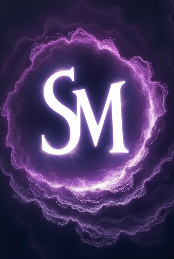 Make an image as an initial, this initial is sm, the background is a dark purple black hole, the initial with the letter white and large, the initial is SM