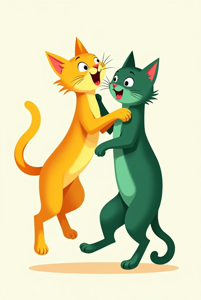 (Rabisc Draw) (Draw Style) two cats, one yellow and one green, together playing