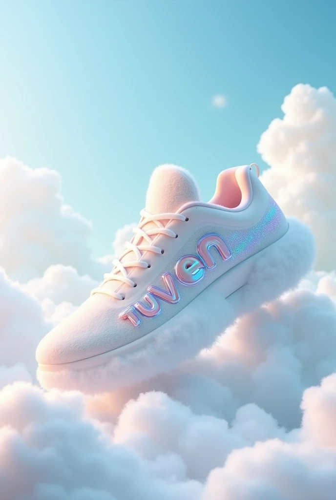 Create a sneaker where there is a cloud with the name "tuvem" as a brand