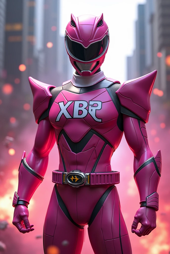 Make a pink power ranger with the acronym XBR on the chest
