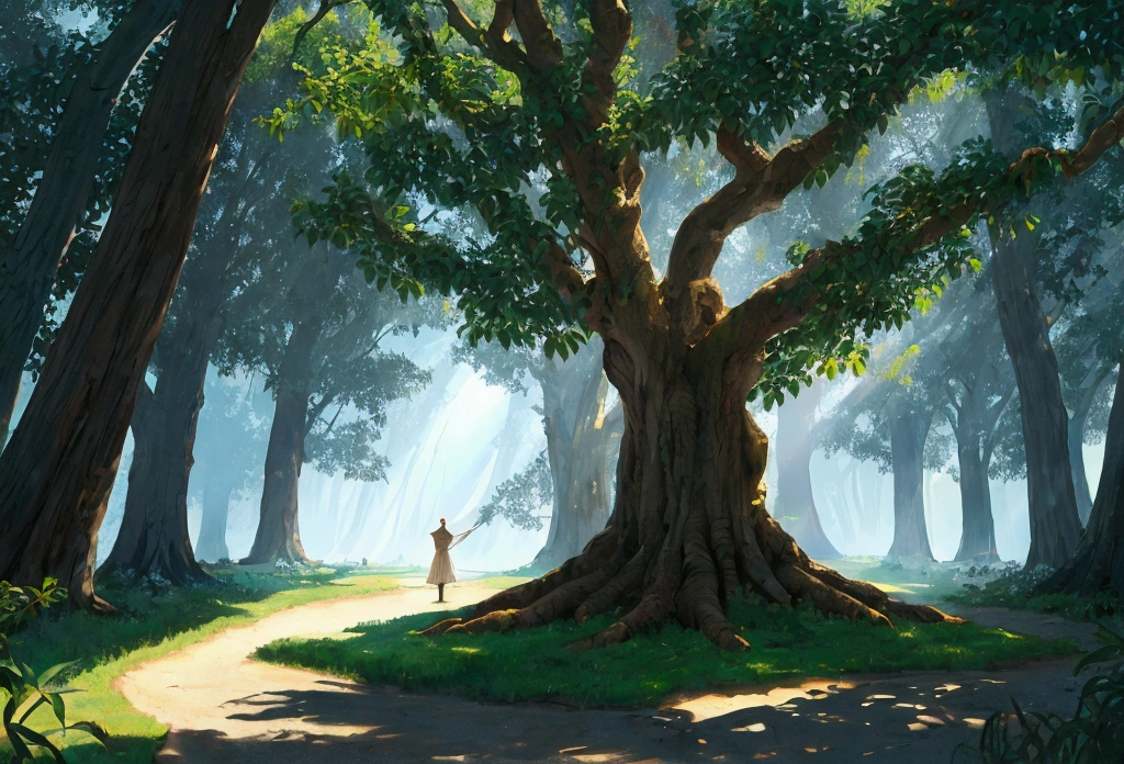 Magical tree, tropical tree, fantasy tree, shining tree, fantasy tree, masterpiece, dark and bright, shadows, night