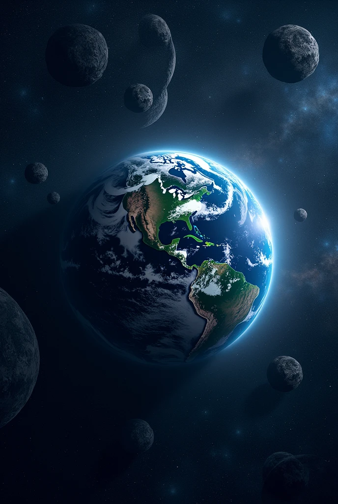 An image of the earth seen from space, surrounded by huge stars, giving impact the size of stars