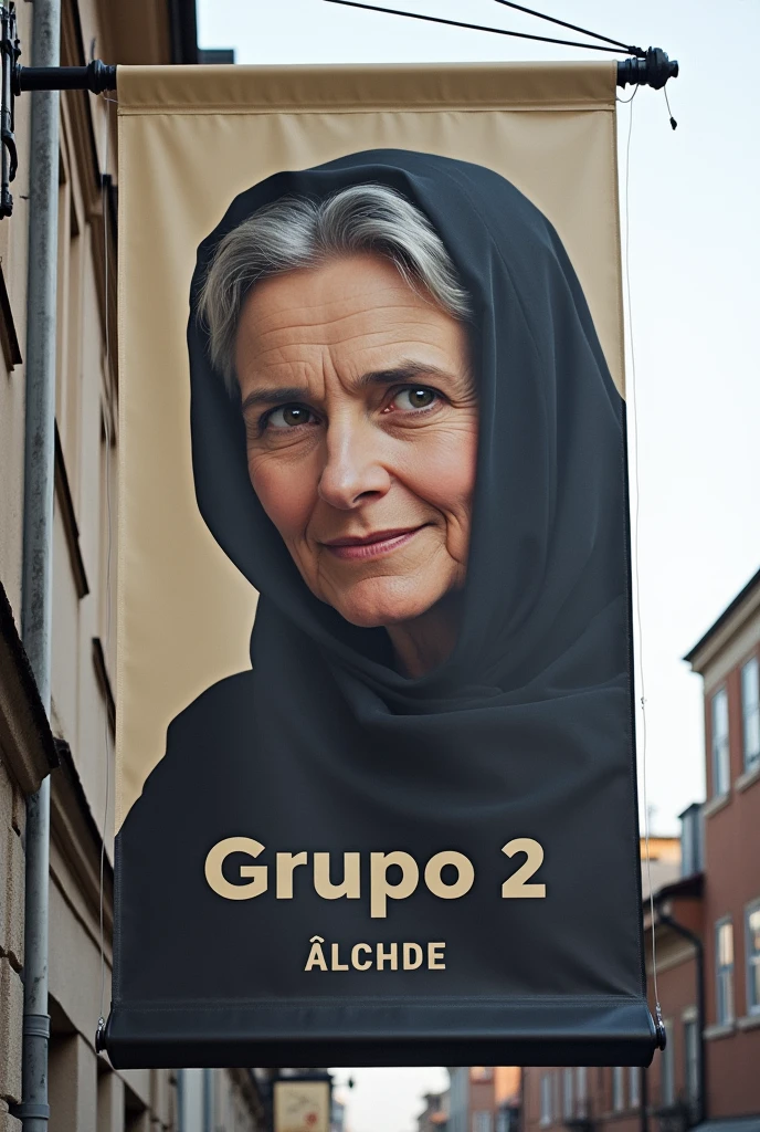  banderín cOn el nOmbre de Irena Sendler  cOn un dibujO que la represente (el dibujO que sea de ella tipO realista) y que tenga escritO "grupO 2" (en españOl) (sin Otras palabras amenOs que sea "Irena Sendler" O "grupO 2"
