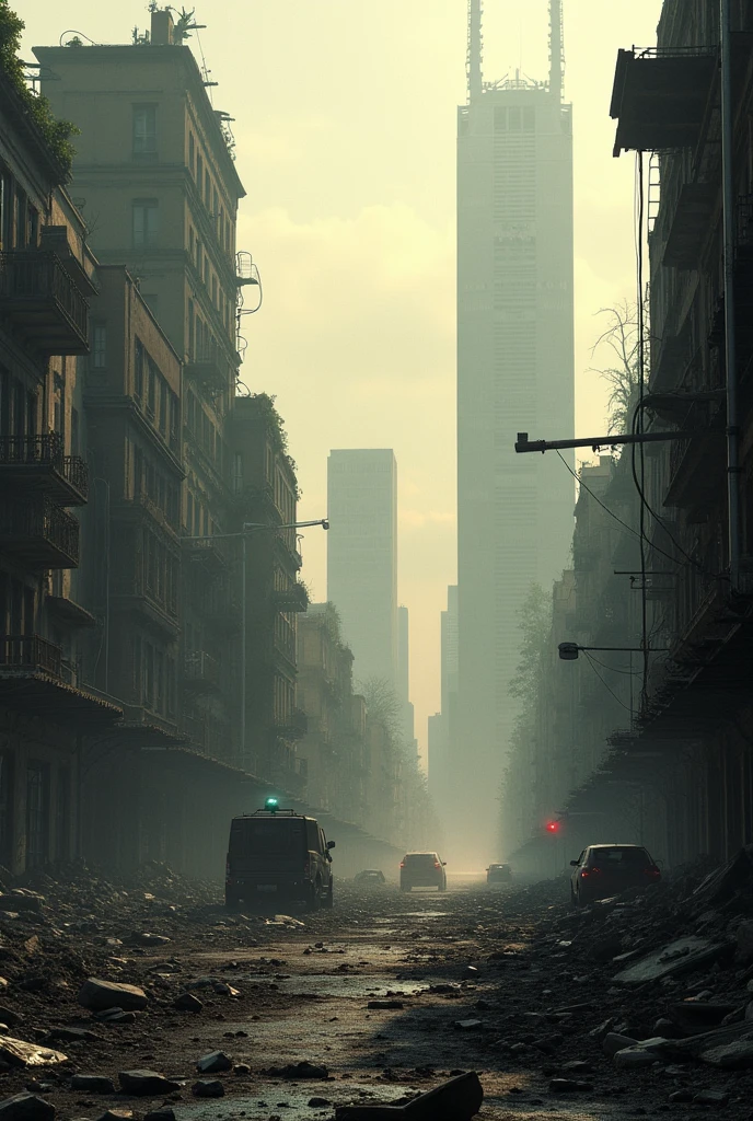 Desolate Scene Apocalyptic Atmosphere City in Ruins Colors and Lights