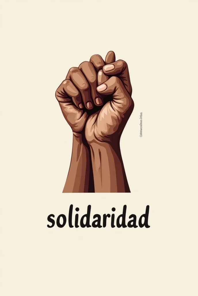 Interlaced hands with the word solidarity in Spanish and a closed capital letter
