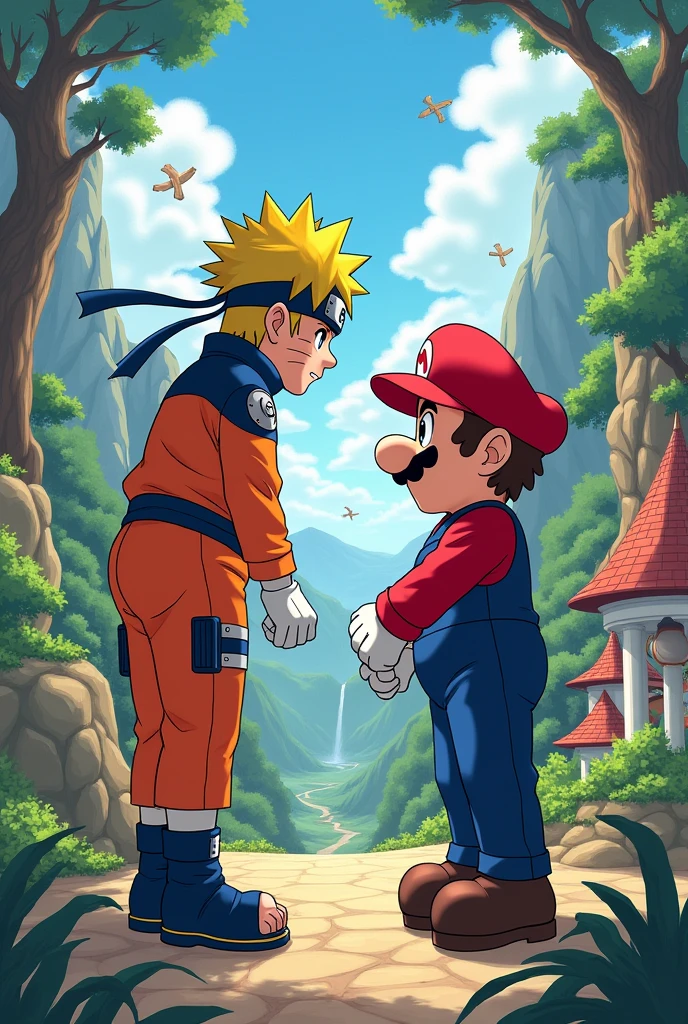 naruto looking at supermario as a confrontation