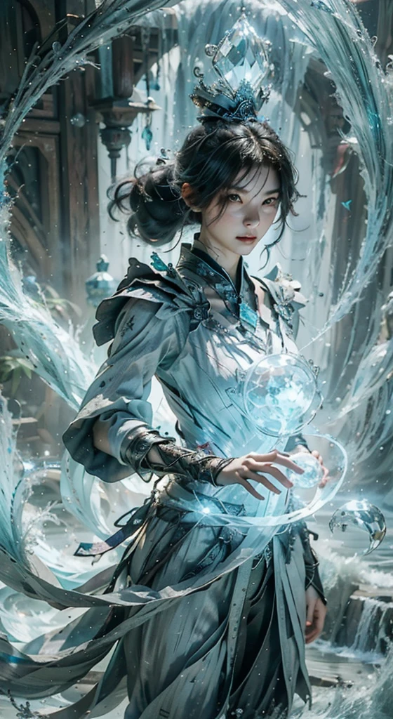 （遊☆戯☆王カード:1.5, Rotational symmetry),Stephen Gammell,(Cowboy gets shot),Minimalist work,Sea magician,exquisite crystal tiara, Delicate crystal armor，Electroluminescence,Dreamy sparkle，Conceptual Digital Art, sky blue and gray,(Very detailed, Streamlined Design, Clear lines, High Sharpness,The best quality at its best, masterpiece, 4K ),,Her panties are almost visible, but not visible.、Nipples visible through clothes、Embarrassed、Thin fabric clothing