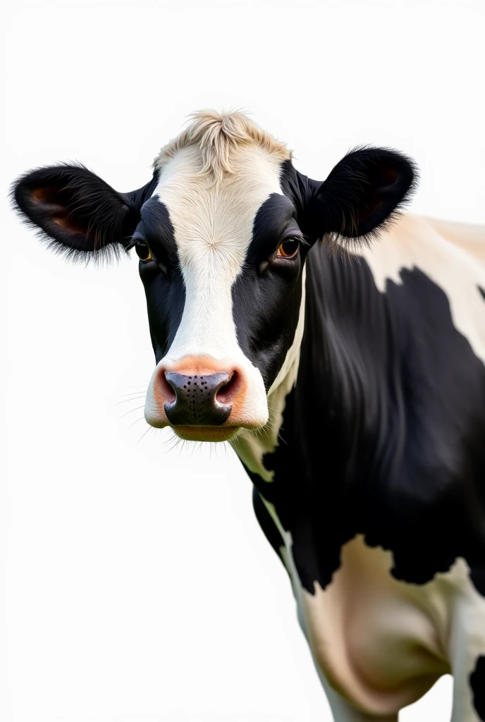 photo with the face of a Dutch cow, preta e branca, without scalloping and with transparent background, on the side of the image