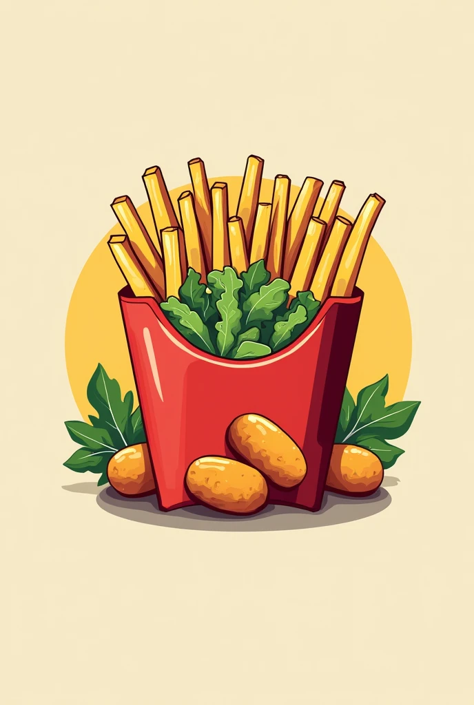 Logo frites, nuggets et salades années 70 sans inscriptions