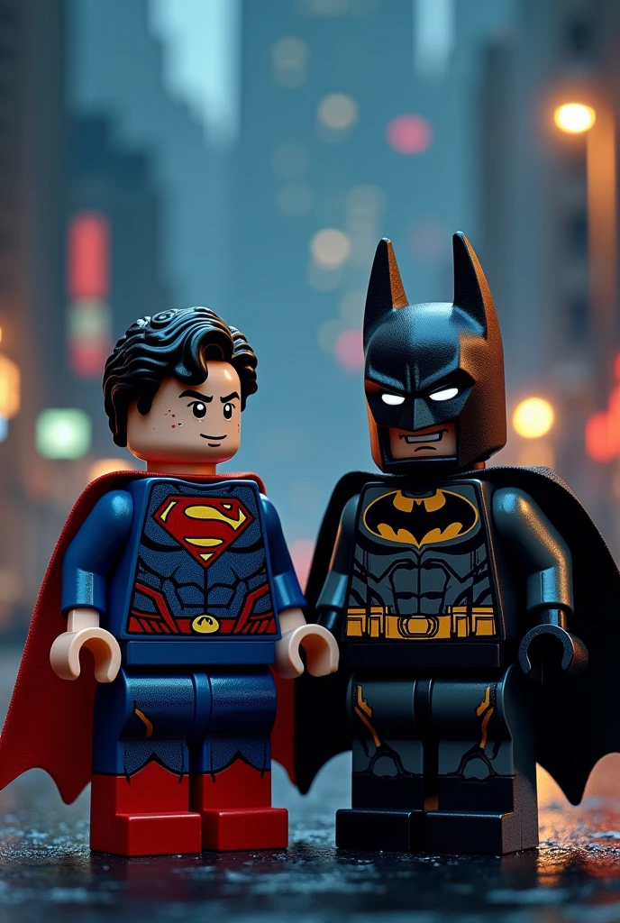 Superman and Batman in lego art, night