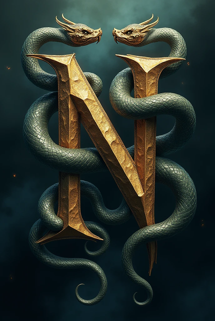 Letter N with snakes around it 