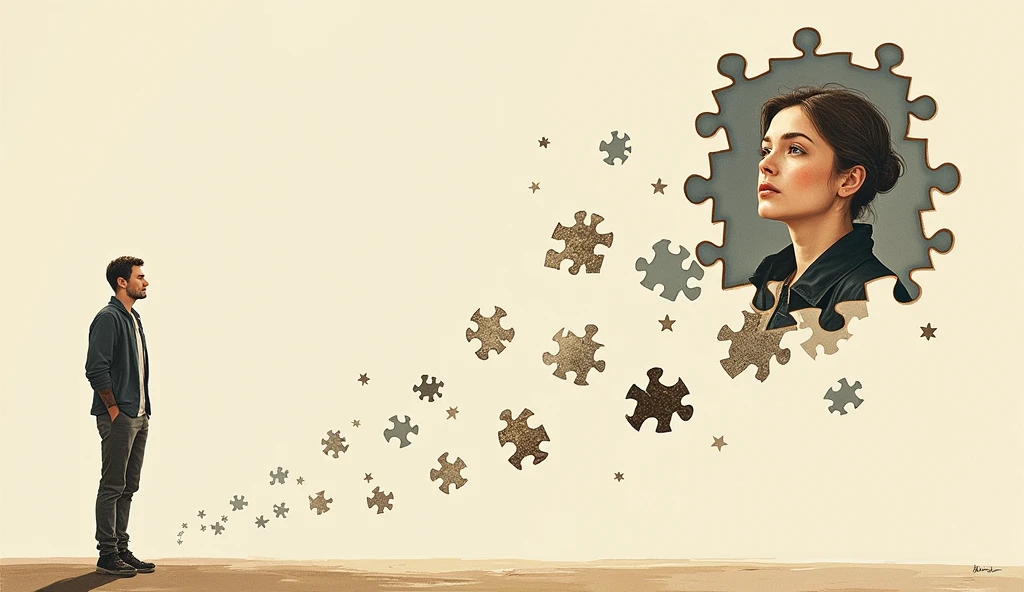 As more pieces fall into place, the puzzle turns into a beautiful picture, representing the transformation of someone&#39;s life, Illustration drawing stoicism